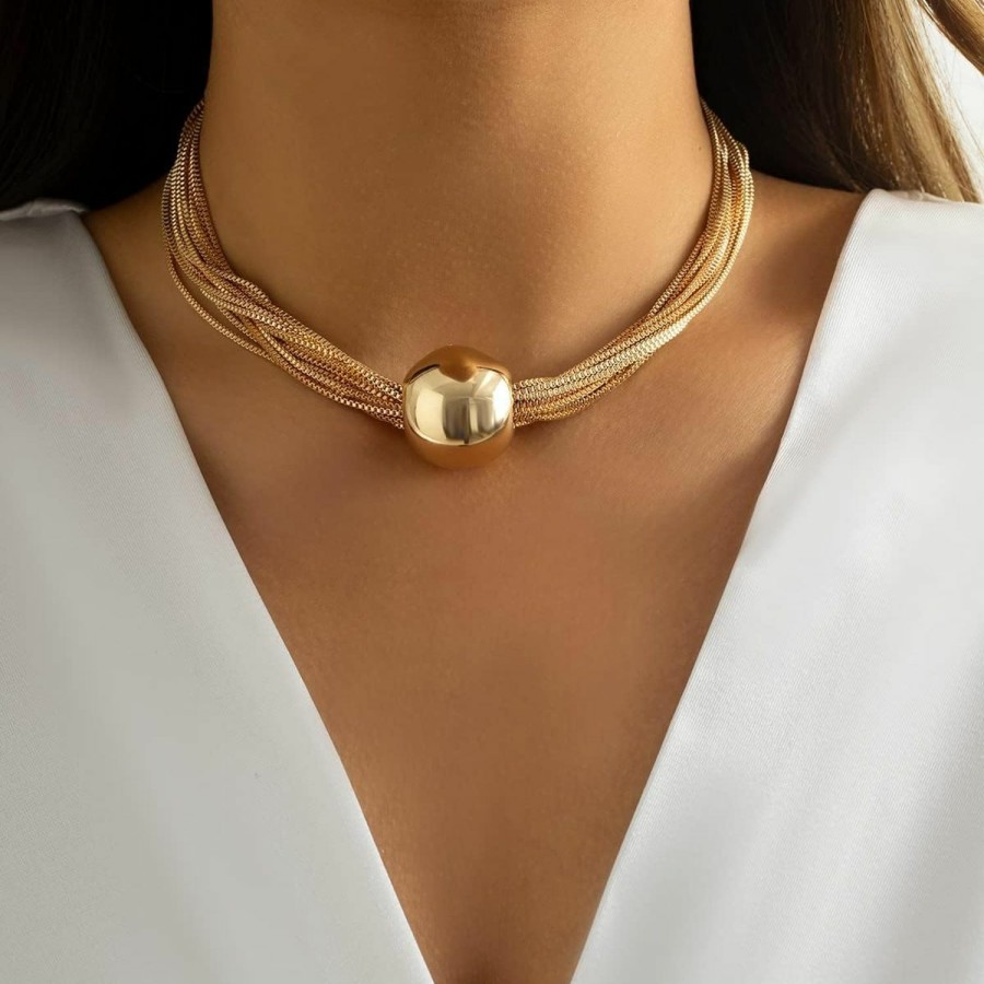 Necklaces | Sora Tuki Sora Tuki Chunky Gold Choker Necklace Chunky Silver Necklace For Women Gold Statement Necklace Black Choker Necklace Thick Gold Chunky Necklace Geometric Sphere Necklace