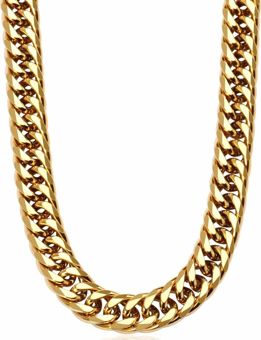 Necklaces | AILPIWE Ailpiwe Gold Cuban Link Chain For Women Men, 9Mm 18K Gold Plated Chunky Cuban Curb Link Chain Choker Necklace