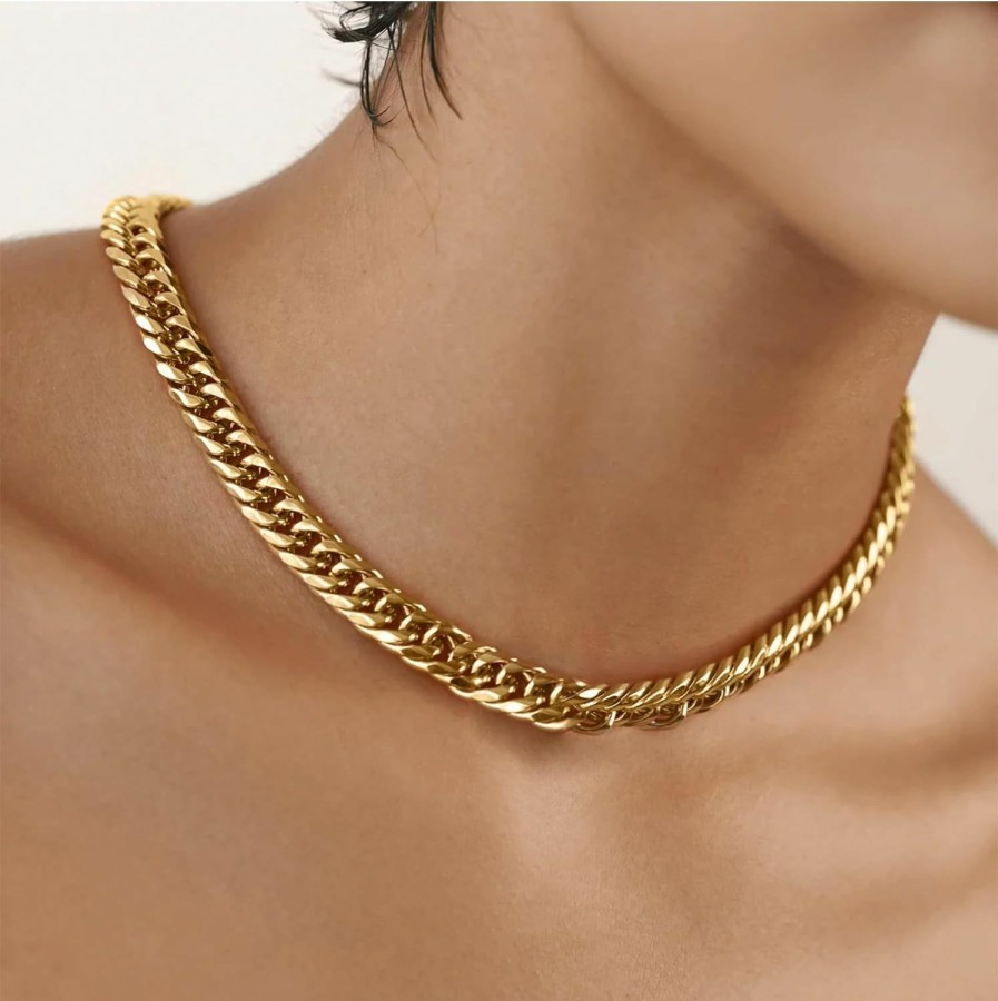 Necklaces | AILPIWE Ailpiwe Gold Cuban Link Chain For Women Men, 9Mm 18K Gold Plated Chunky Cuban Curb Link Chain Choker Necklace