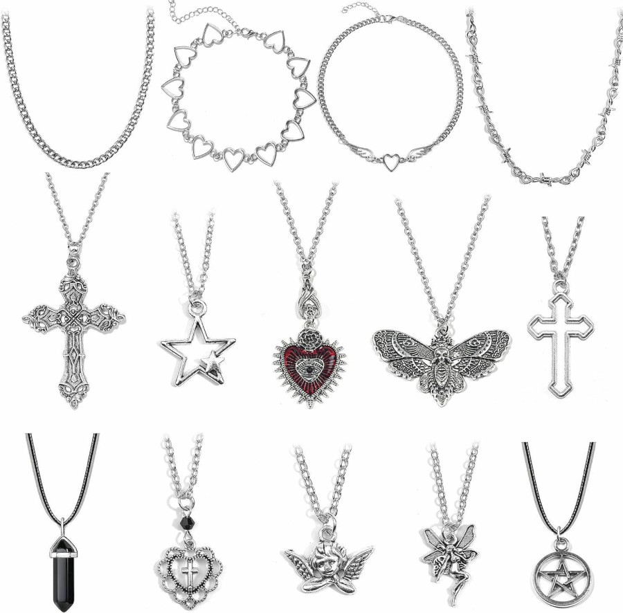 Necklaces | LIRUNQIN Lirunqin 14 Pcs Grunge Goth Necklace Set Y2K Grunge Jewelry Gothic Cross Y2K Star Emo Accessories Y2K Jewelry Set For Women Men