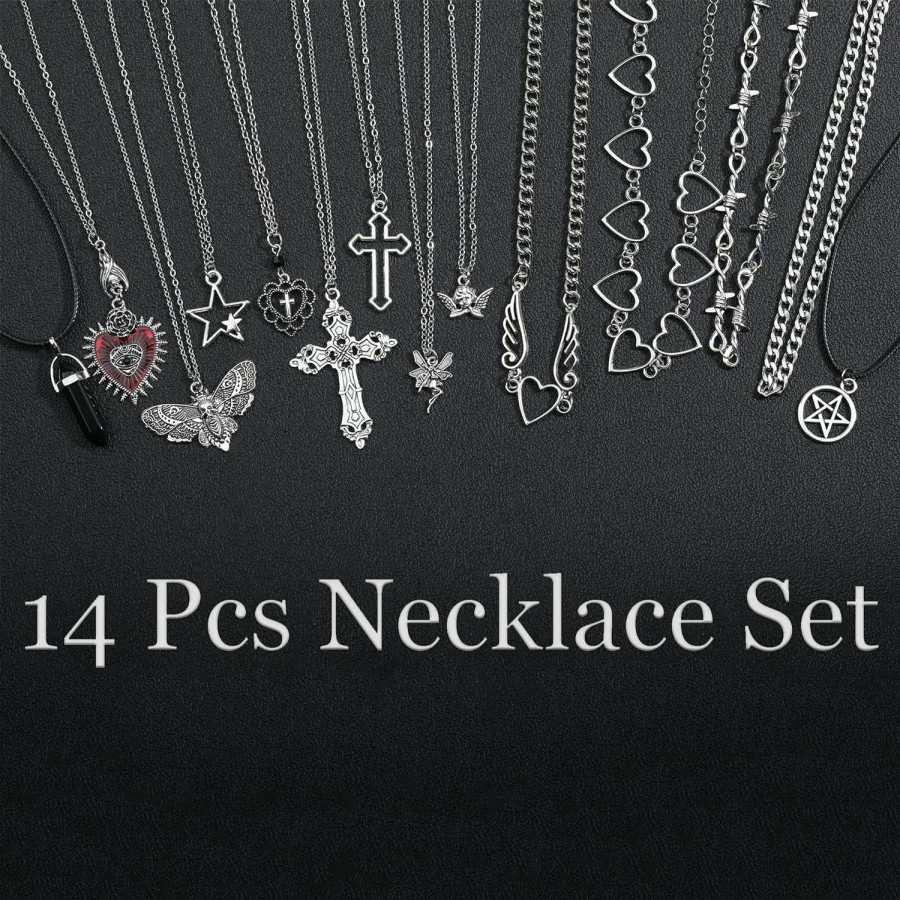 Necklaces | LIRUNQIN Lirunqin 14 Pcs Grunge Goth Necklace Set Y2K Grunge Jewelry Gothic Cross Y2K Star Emo Accessories Y2K Jewelry Set For Women Men