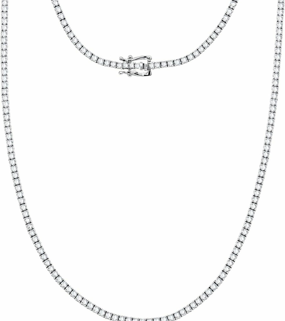 Necklaces | Poshadime Poshadime 4.50 Carat To 10 Carat Natural Diamond Tennis Necklace In 14K White Gold For Women'S Jewelry (Diamond Clarity_I2 & Color -H) 18\" In Necklace