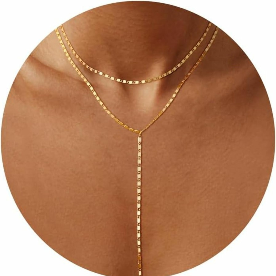 Necklaces | MBW Dainty Long Gold Necklaces For Women,14K Gold Plated Lariat Y-Shaped Necklace Fashion Simple Chain Drop Necklaces Simple Minimalist Pendant Necklace Waterproof Handmade Jewelry For Women Girls Gifts