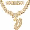 Necklaces | JNCTCOE Jnctcoe Cuban Link Chain For Women Cursive Silver Initial 14Mm Diamond Prong Cuban Chain Hip Hop Iced Out Chain Necklace Butterfly Initial Letter Name Necklaces For Women