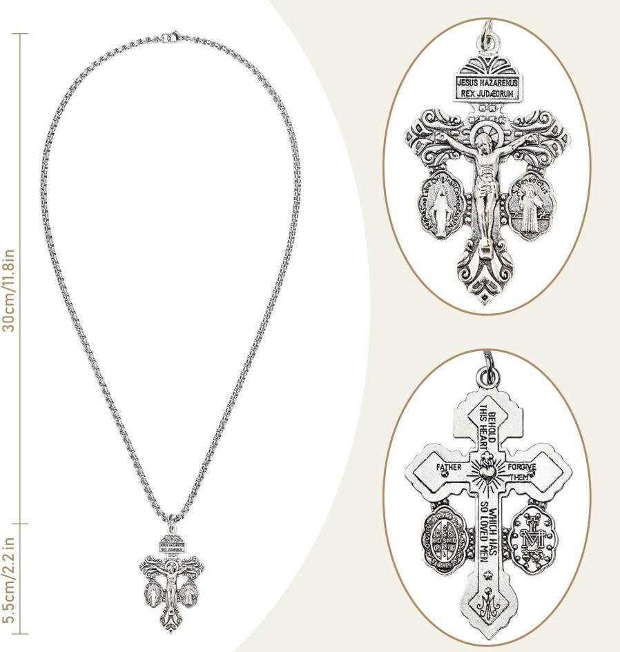 Necklaces | BigPig Pardon Crucifix Necklace With St Benedict And Milagrosa Medal,Cruz Del Perdon Catolica,Crucifijo Del Perdon,Rosarios Catolicos Regalos Cristianos Para Hombre Y Mujer Mama Papa Abuela Suegra Tia Gift