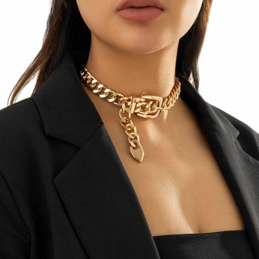 Necklaces | Kercisbeauty Kercisbeauty Silver Statement Belt Style Chunky Chain Choker Necklace For Women Girls Punk Jewelry For Special Occasion