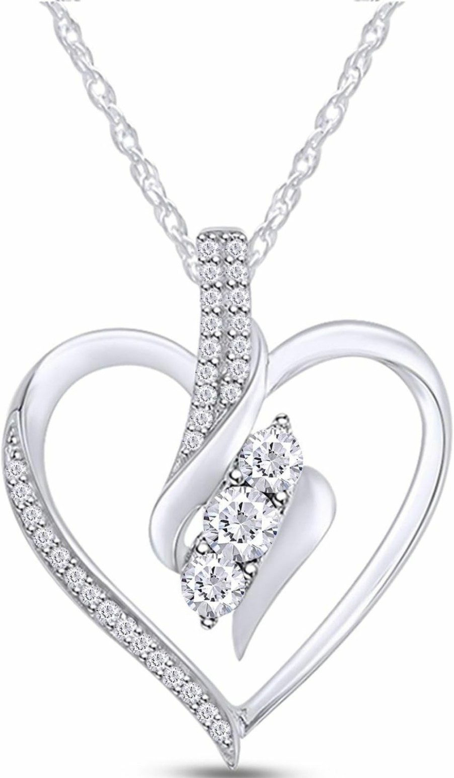 Necklaces | AFFY Affy Diamond Heart Pendant Necklace | 3 Stone 1/4Cttw Natural Diamond | 14K Gold Over Sterling Silver (0.25 Ct) With Free 18\" Chain For Women, Mother'S Day Gift For Her