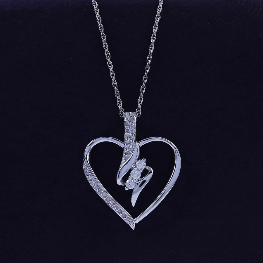 Necklaces | AFFY Affy Diamond Heart Pendant Necklace | 3 Stone 1/4Cttw Natural Diamond | 14K Gold Over Sterling Silver (0.25 Ct) With Free 18\" Chain For Women, Mother'S Day Gift For Her