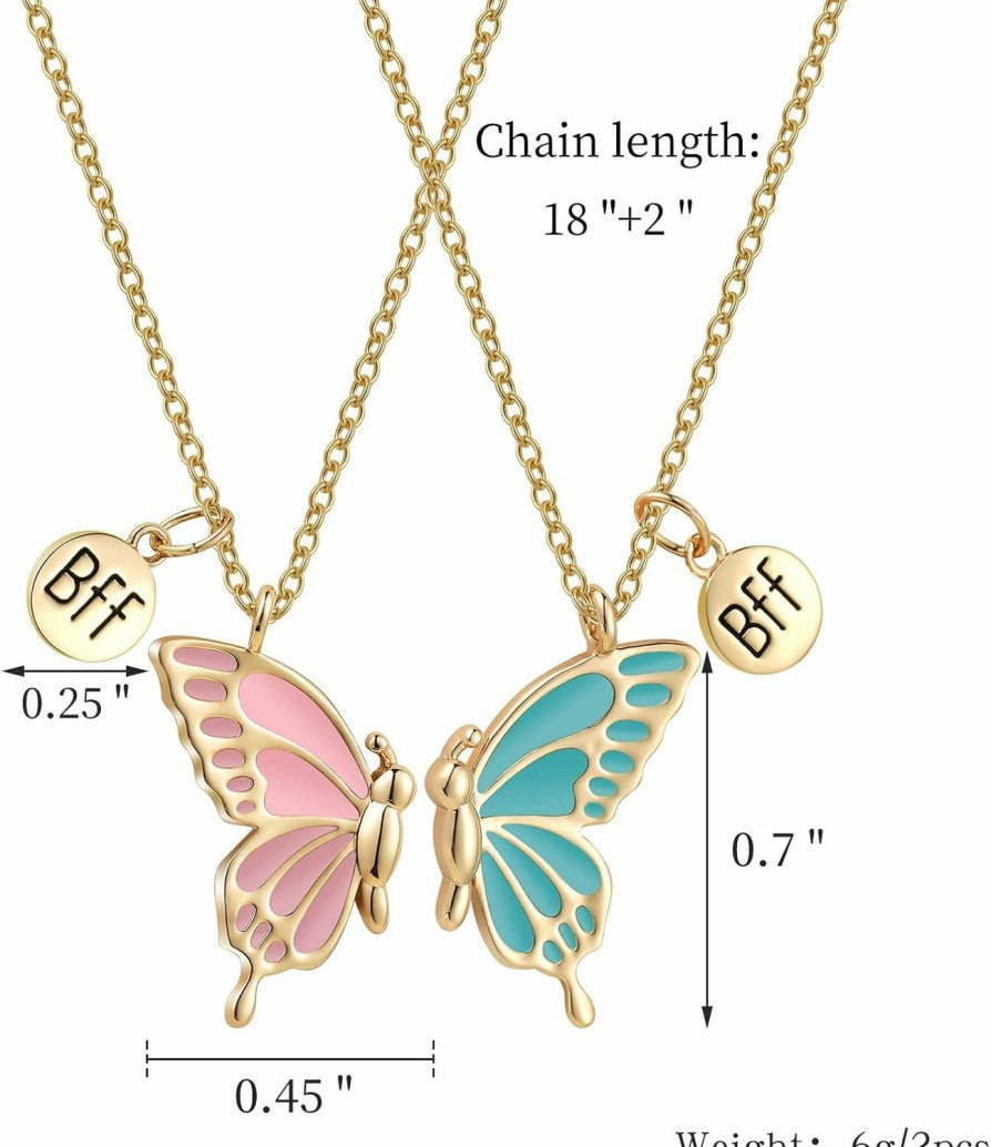 Necklaces | WEDDINEN Weddinen Cute Butterfly Bff Necklaces For 2, Enamel Butterfly Friendship Necklace For Teen Girls Women Best Friend Birthday Gift