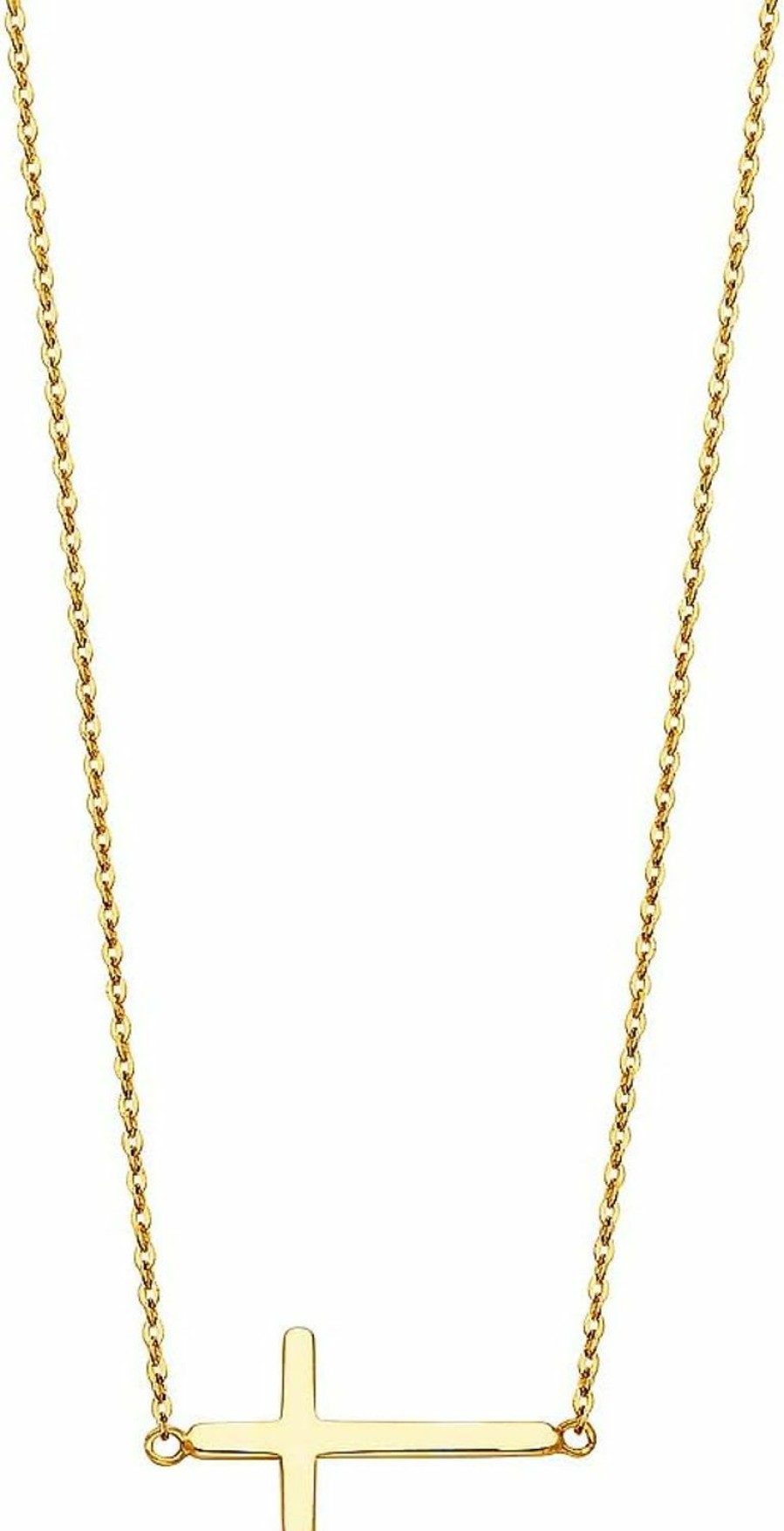 Necklaces | The World Jewelry Center 14K Yellow Gold Side Way Cross Necklace (15 X 8 Mm) - 17\"+1\"