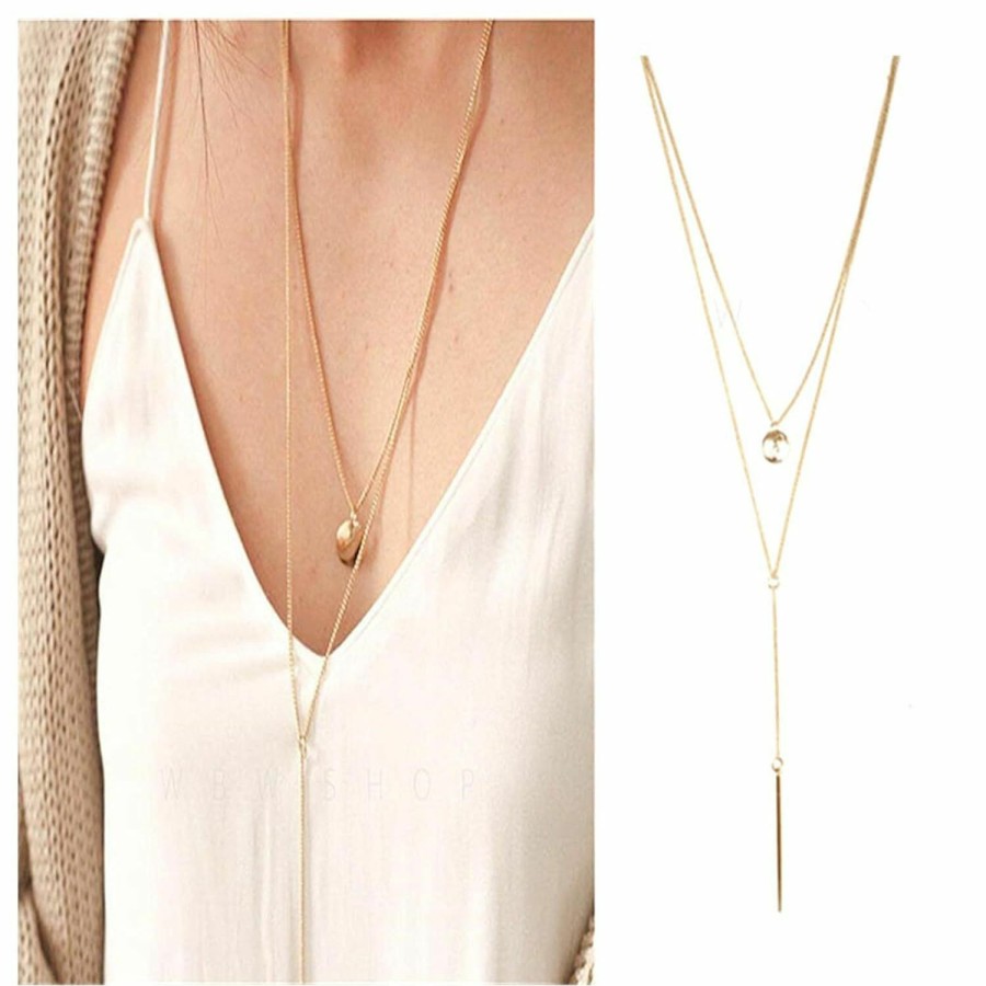 Necklaces | Yheakne Yheakne Bohemia Layered Bar Coin Necklace Gold Vertical Bar Y Lariat Necklace Long Disc Pendant Necklace Chain Circle Necklace Jewelry For Women And Girls Gifts