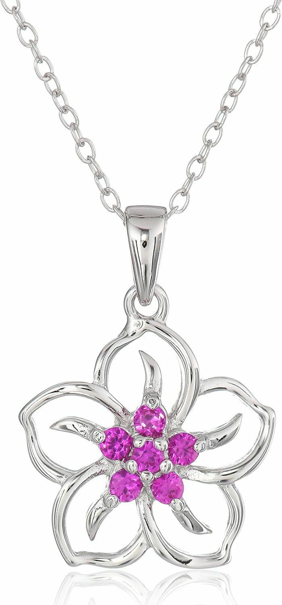 Necklaces | Amazon Essentials Amazon Essentials Genuine Or Created Gemstone Birthstone Flower Pendant Necklace With Chain In Sterling Silver, 18\" (Previously Amazon Collection)