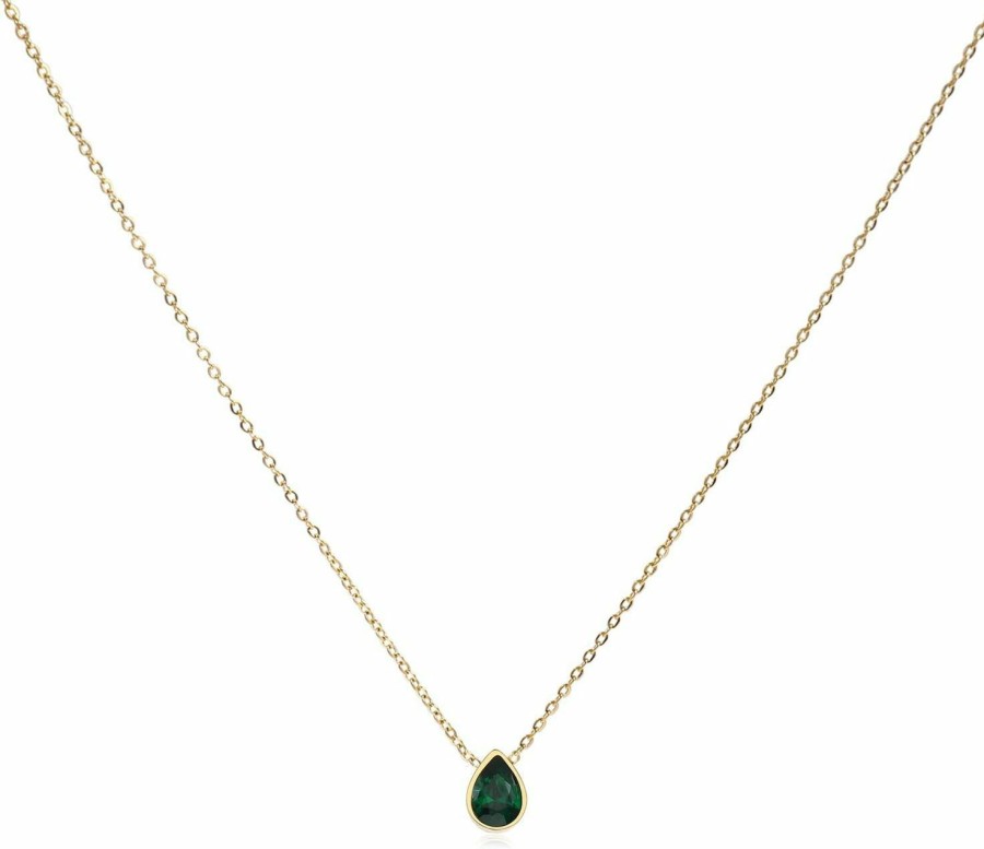 Necklaces | Badu Badu 18K Gold Created Gemstones 7X10Mm Teardrop Necklace For Women Solitaire Cubic Zirconia Jewelry Mothers Day Anniversary Birthday Gifts For Mom Girls Wife Her