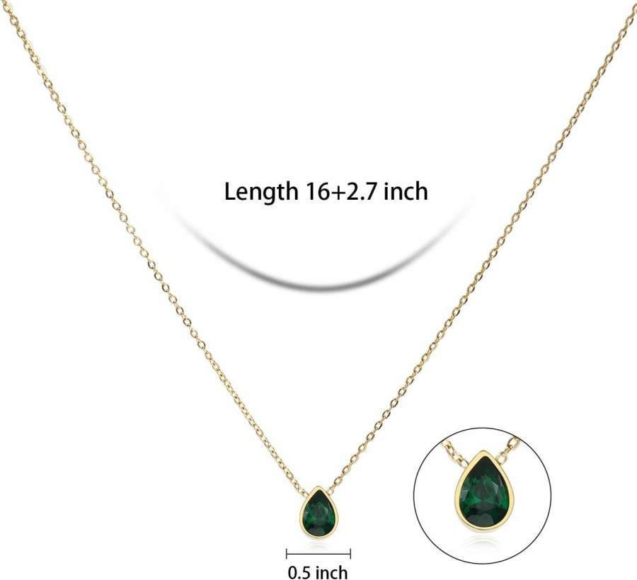 Necklaces | Badu Badu 18K Gold Created Gemstones 7X10Mm Teardrop Necklace For Women Solitaire Cubic Zirconia Jewelry Mothers Day Anniversary Birthday Gifts For Mom Girls Wife Her