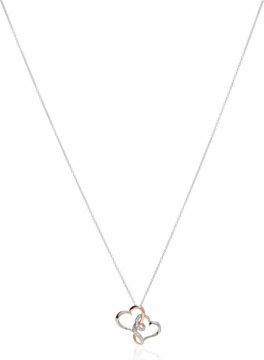 Necklaces | Amazon Essentials Amazon Essentials Sterling Silver Two Tone Double Heart Pendant Necklace Made With Crystal (18\") (Previously Amazon Collection)