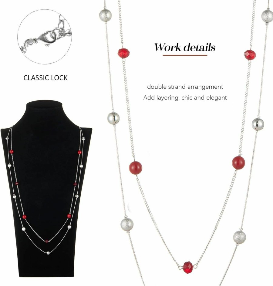 Necklaces | FULU AUTUMN Silver Layered Long Necklace For Women Pearl Crystal Sweater Strand Chain Necklaces Fashion Gifts