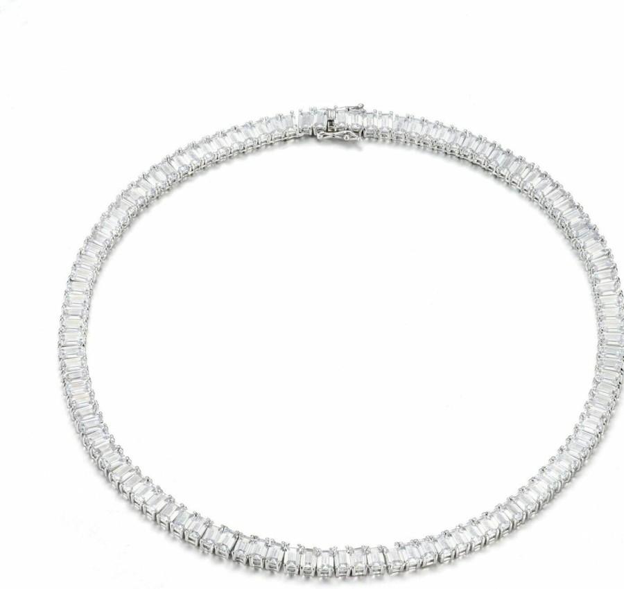 Necklaces | NYC Sterling Nyc Sterling Women'S Luxury Cubic Zirconia Emerald Cut Tennis Necklace