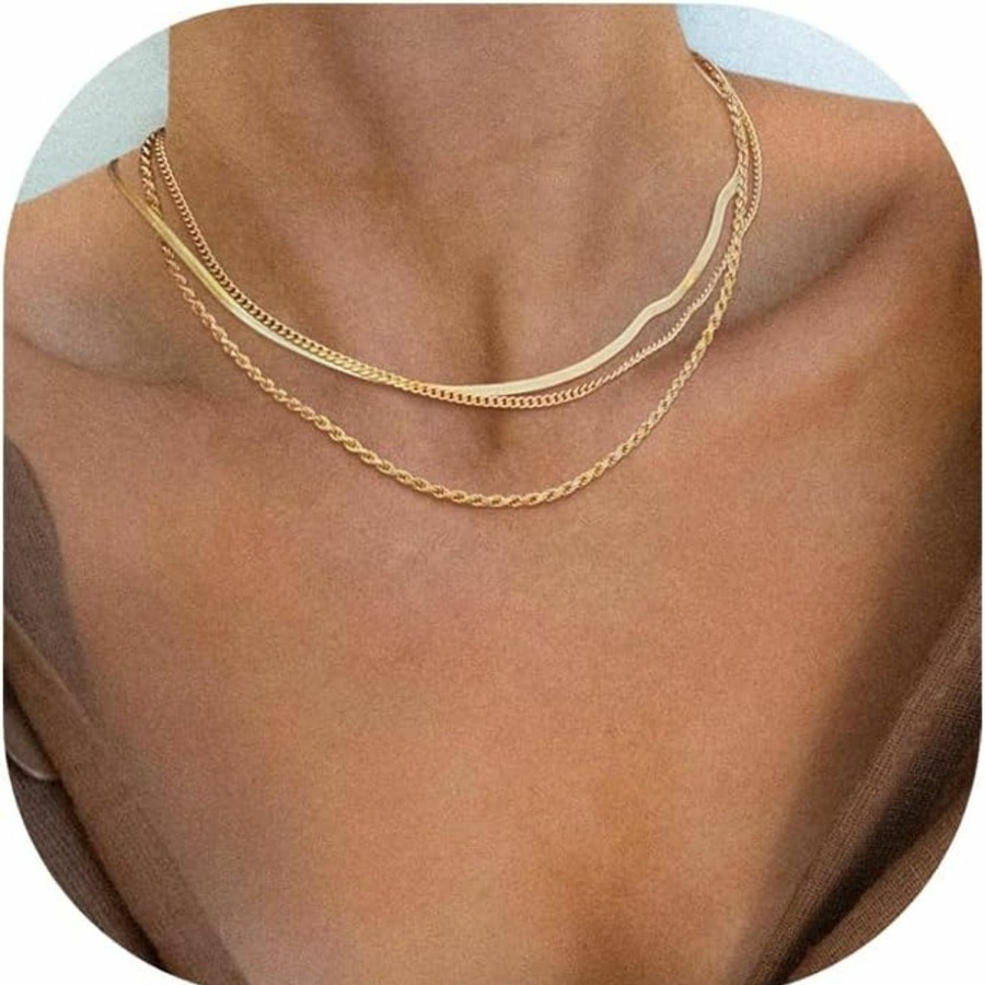 Necklaces | Freekiss Freekiss Herringbone Necklace For Women,Dainty Gold Necklace,14K Gold Plated Snake,Gold Chain Choker Necklaces,Simple Gold Layered Necklaces,Gold Jewelry Gift For Women