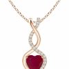 Necklaces | Angara Angara Natural Ruby Infinity Heart Pendant Necklace With Diamond In 14K Rose Gold For Women, Girls With 18\" Chain (5Mm Weight-0.55Ct) | July Birthstone Jewelry Gift For Her | Wedding Anniversary