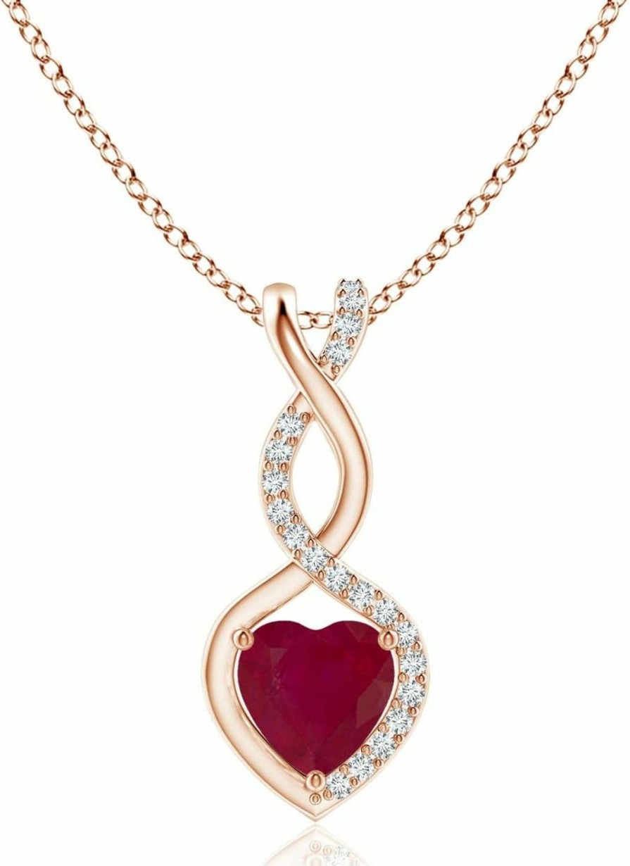 Necklaces | Angara Angara Natural Ruby Infinity Heart Pendant Necklace With Diamond In 14K Rose Gold For Women, Girls With 18\" Chain (5Mm Weight-0.55Ct) | July Birthstone Jewelry Gift For Her | Wedding Anniversary