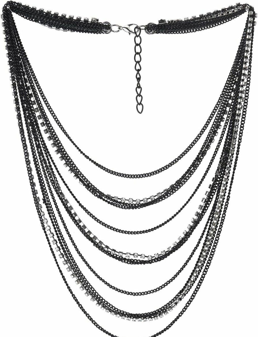 Necklaces | COOLSTEELANDBEYOND Coolsteelandbeyond Waterfall Multi-Strand Chains Statement Collar Necklace With Rhinestones Chains, Dress