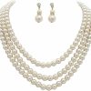 Necklaces | Rosemarie Collections Rosemarie Collections Women'S Multi Strand Classic 8Mm Faux Pearl Necklace And Earrings Jewelry Set, 16\"+3\" Extender