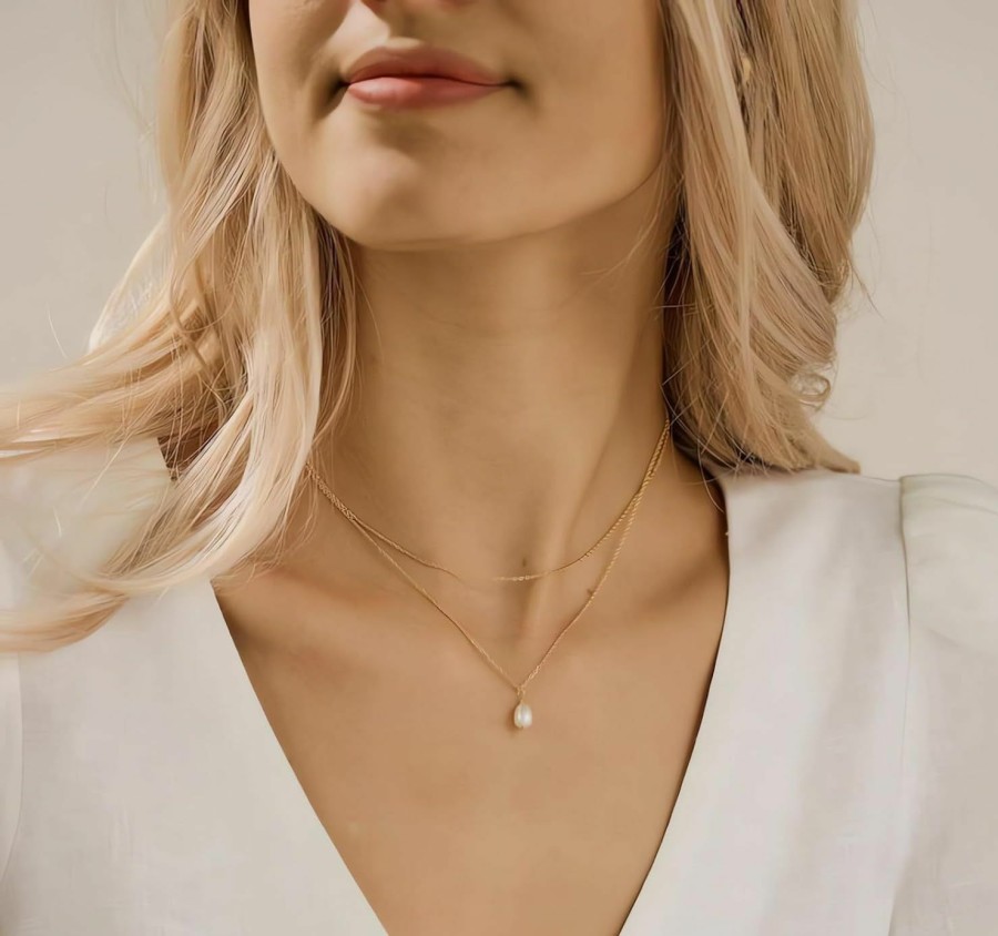 Necklaces | Moonffay Moonffay Freshwater Single Pearl Pendant Necklace For Women One Pearl Gold Layered Choker Stack Necklace Waterproof Summer Jewelry