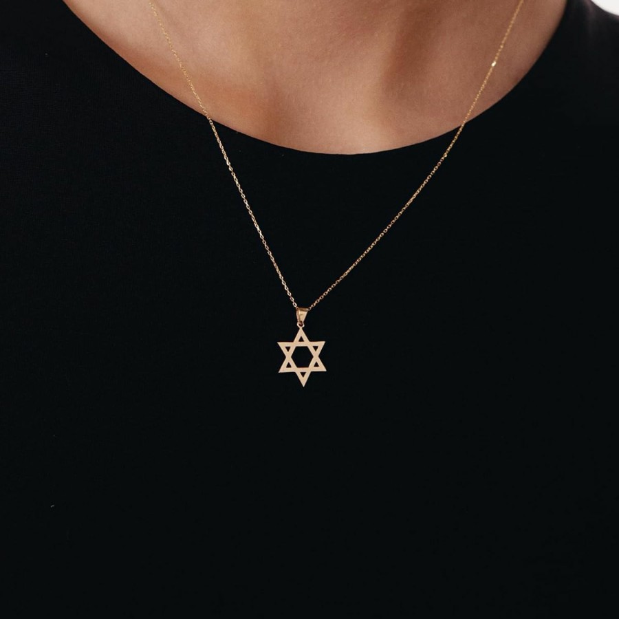 Necklaces | GELIN Star Of David Necklace In 14K Solid Gold | 14K Gold Star Pendant Necklace For Women | Celestial Jewelry, 18\"