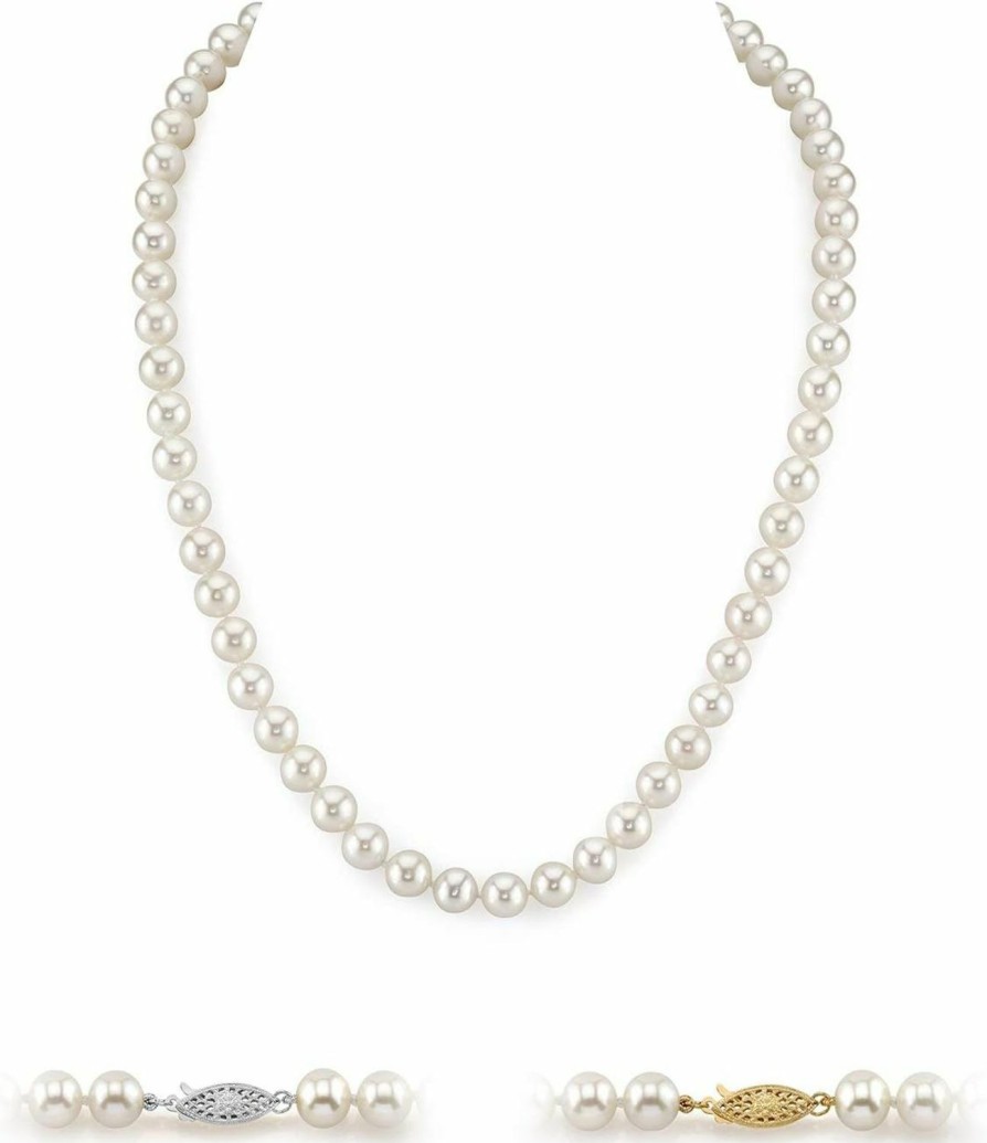 Necklaces | The Pearl Source The Pearl Source Real Pearl Necklace For Women With Aaa+ Quality Round White Freshwater Genuine Cultured Pearls | 14K Gold Clasp