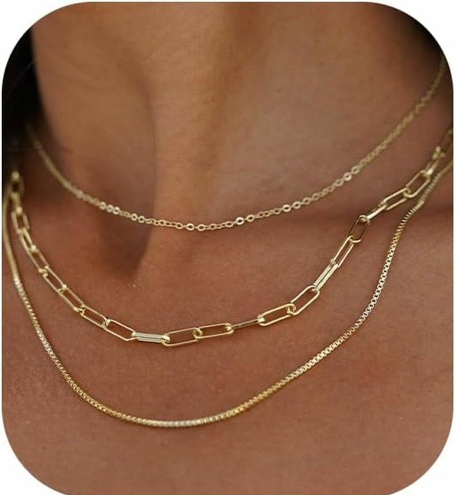 Necklaces | Voduim Voduim Gold Necklace For Women, 14K Gold Plated Choker Dainty Layered Necklaces, Silver Necklace For Women 14K White Gold Plated Dainty Layered Necklaces