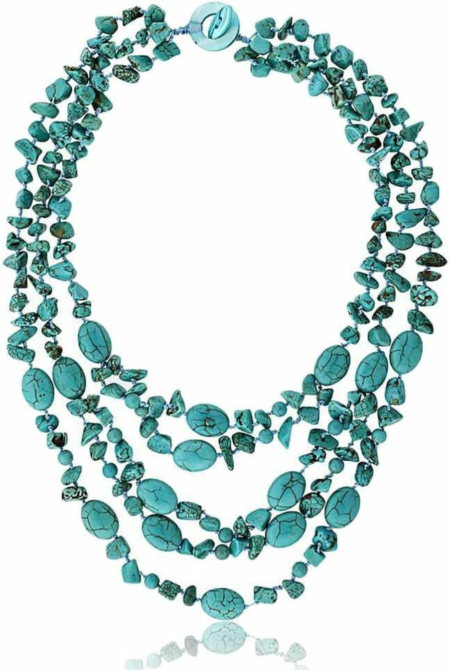 Necklaces | Gem Stone King Gem Stone King Handmade Multi-Strand Beaded Chunky Simulated Turquoise Necklace For Women, 20 Inches Long Green Western Jewelry With Toggle Clasp