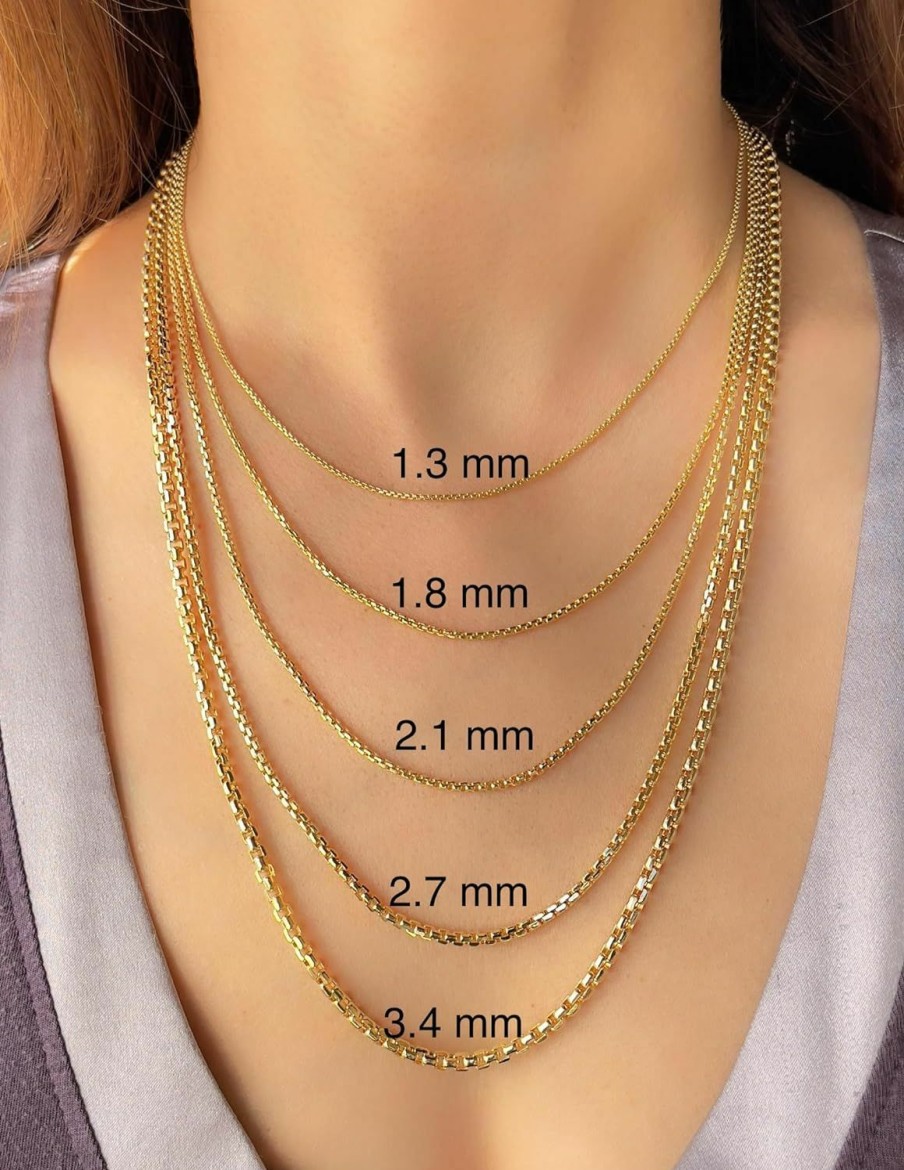 Necklaces | JEWELHEART Jewelheart 14K Real Gold Round Box Chain 1.3Mm 1.8Mm 2.1Mm 2.7Mm 3.4Mm Yellow And White Real Gold Chains For Men Diamond Cut Link Chain Necklace For Women With Lobster Clasp 16" 18" 20" 22" 24"