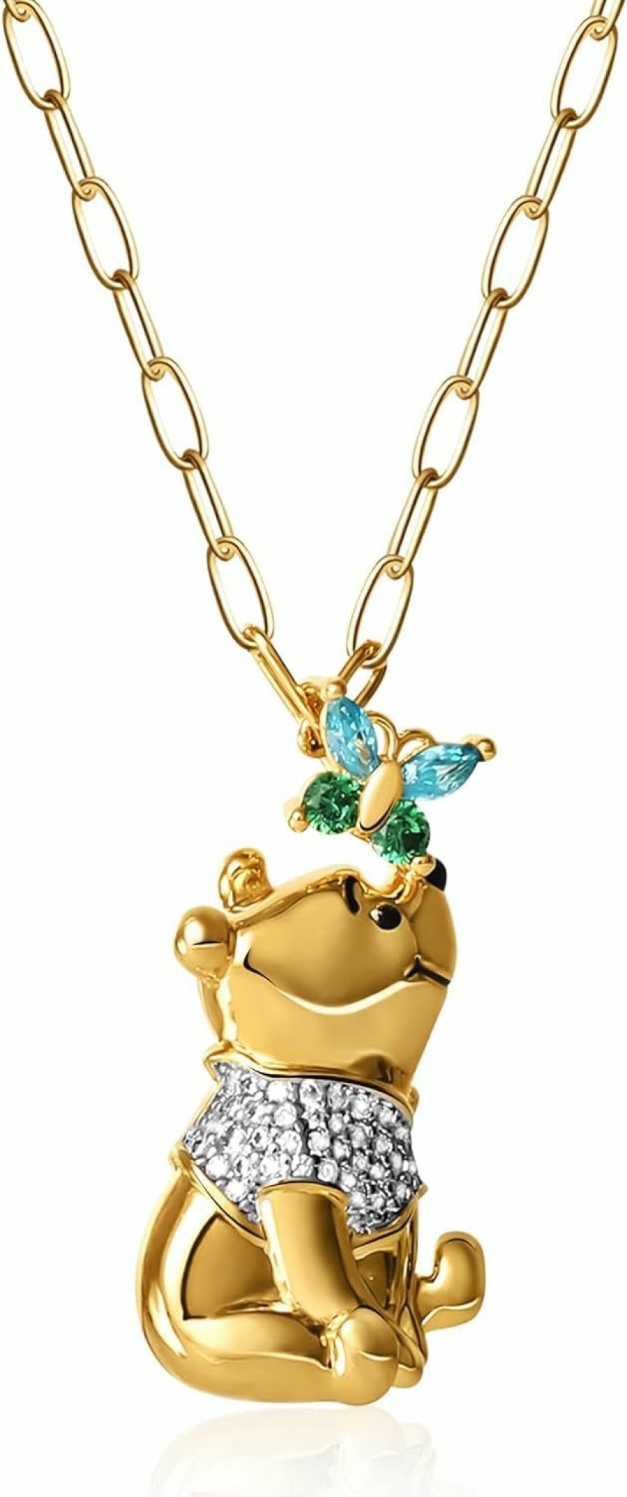 Necklaces | Disney Disney Winnie The Pooh Pendant Necklace Paper Clip Chain 18-Inch - Flash Plated Necklace With Butterfly And Pooh Pendant - Winnie The Pooh Jewelry