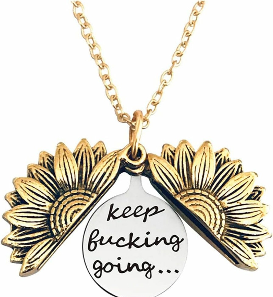 Necklaces | ZAHSY Zahsy Keep Fucking Going Inspirational Gifts For Men Daughter Son Women Sunflower Locket Necklace For Women Girls