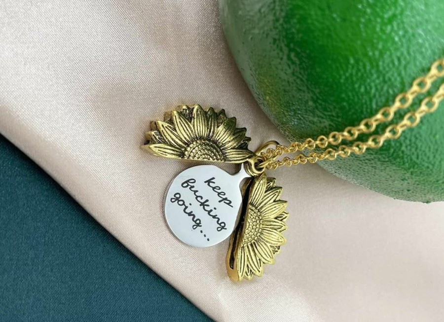 Necklaces | ZAHSY Zahsy Keep Fucking Going Inspirational Gifts For Men Daughter Son Women Sunflower Locket Necklace For Women Girls