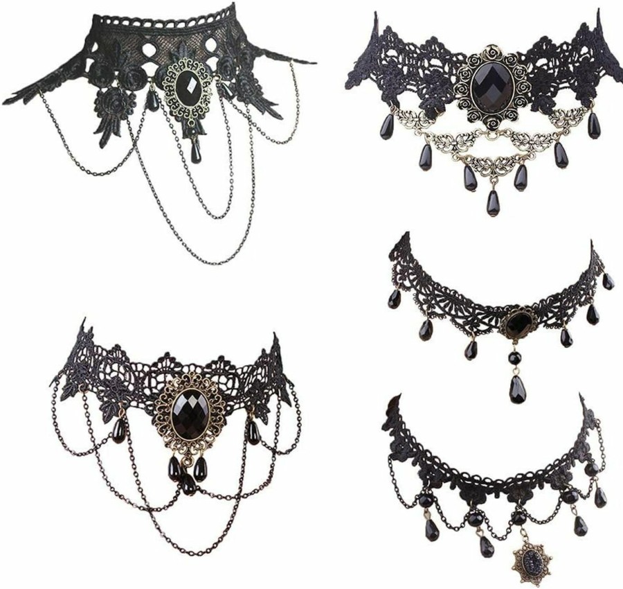 Necklaces | Dumcondy Dumcondy Halloween Elegant Sexy Women Girl Retro Gothic Punk Style Necklace Black Lace Neck Chain Collar Statement Choker Victorian Steampunk Jewelry Party Wedding Princess,5 Pieces/Set