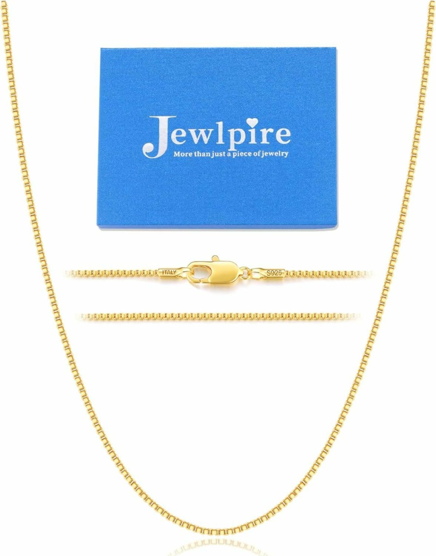 Necklaces | Jewlpire Jewlpire Italian Soild 22K Real Gold Over 925 Sterling Silver Chain Necklace For Women Girls, 1.3Mm Hypoallergenic Box Chain Thin & Sturdy Women'S Chain Necklaces 14/16/18/20/22/24/26 Inch