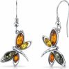 Necklaces | PEORA Peora Genuine Baltic Amber Dragonfly Pendant Necklace And Earrings For Women In Sterling Silver, Rich Cognac, Honey And Olive Colors