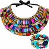 Necklaces | Bonuci Bonuci 2 Pcs African Jewelry For Women African Chunky Choker Necklace Multicolour Bohemian Beads Necklace African Jewelry Sets Rainbow Chunky Layered Beaded Bib Necklace For Women Girls