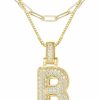 Necklaces | Turandoss Turandoss Bubble Letter Necklace Gold For Women - 18K Gold Plated Balloon Pendant Letter Necklace Cubic Zirconia Bubble Initial Necklace Gold Layered Bubble Necklace For Women Teen Girls Jewelry Gifts