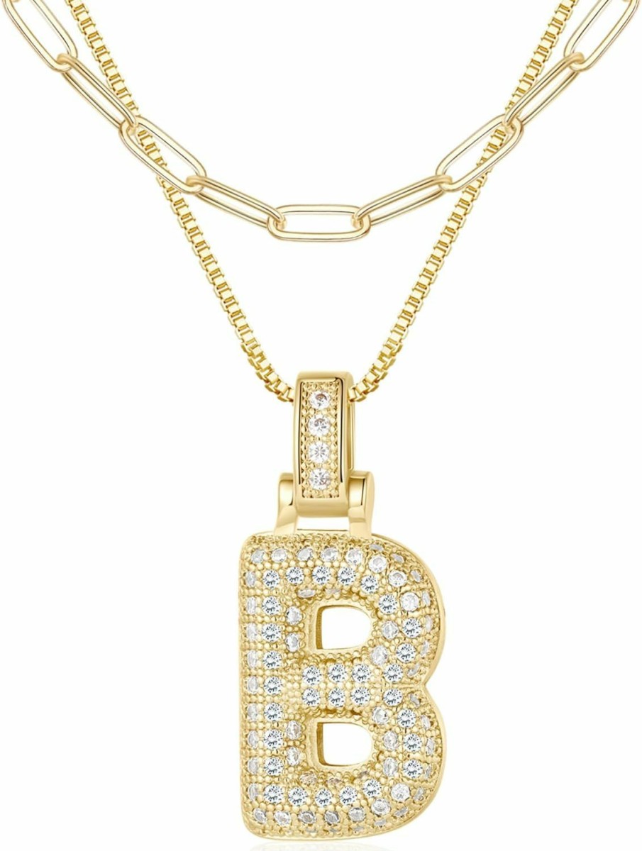 Necklaces | Turandoss Turandoss Bubble Letter Necklace Gold For Women - 18K Gold Plated Balloon Pendant Letter Necklace Cubic Zirconia Bubble Initial Necklace Gold Layered Bubble Necklace For Women Teen Girls Jewelry Gifts