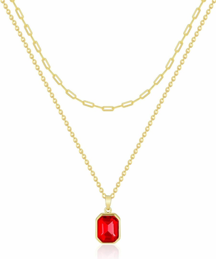 Necklaces | Secroma Secroma Gold Layered Necklaces For Women, 18K Gold Plated Crystal Necklace Paperclip Choker Emerald Green Jewelry For Women Gifts