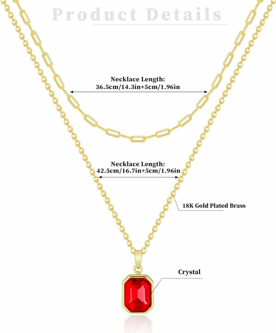 Necklaces | Secroma Secroma Gold Layered Necklaces For Women, 18K Gold Plated Crystal Necklace Paperclip Choker Emerald Green Jewelry For Women Gifts