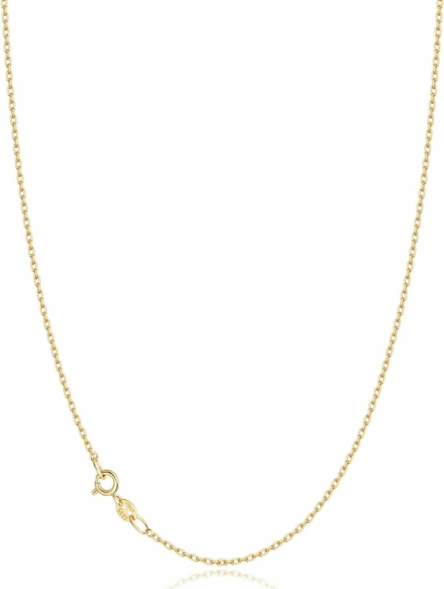 Necklaces | Jewlpire Jewlpire Solid 18K Gold Over 925 Sterling Silver Chain Necklace For Women Girls, 1Mm Cable Chain Necklace Sturdy & Shiny Women'S Chain Necklaces 14/16/17/18/20/22/24 Inch