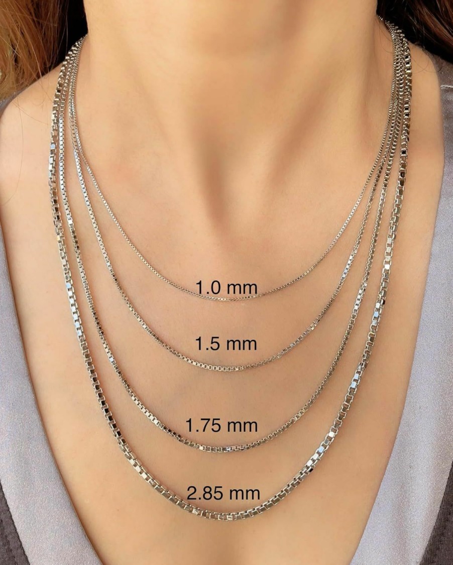 Necklaces | JEWELHEART Jewelheart 14K Real Gold Square Box Chain - 1Mm 1.5Mm 1.75Mm 2.85Mm White Gold Chains For Men - Diamond Cut Link Chain Necklace For Women With Lobster Clasp 16" 18" 20" 22" 24"