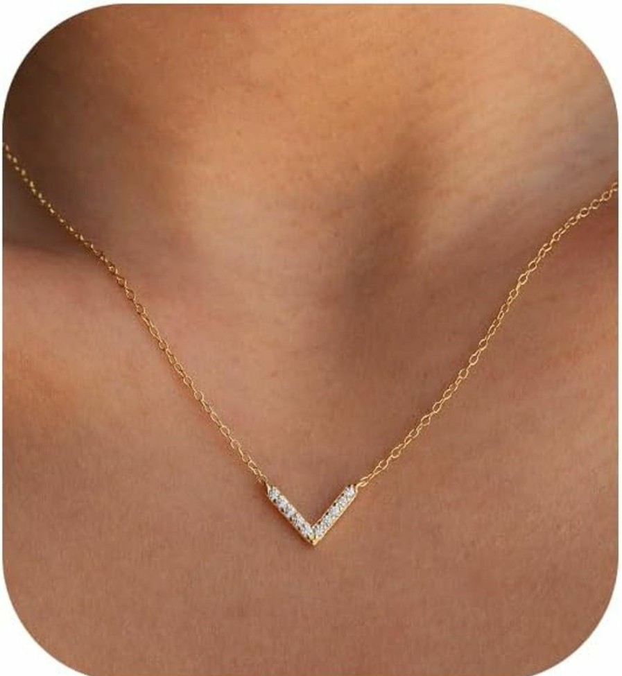 Necklaces | Voduim Voduim Gold Necklace For Women,14K Gold Plated Teardrop Cubic Zirconia Dainty Necklace Solitare Ttillion Heart Round Pear Cut Cz Pendent Layered Necklaces For Women 16.5+2 Inch