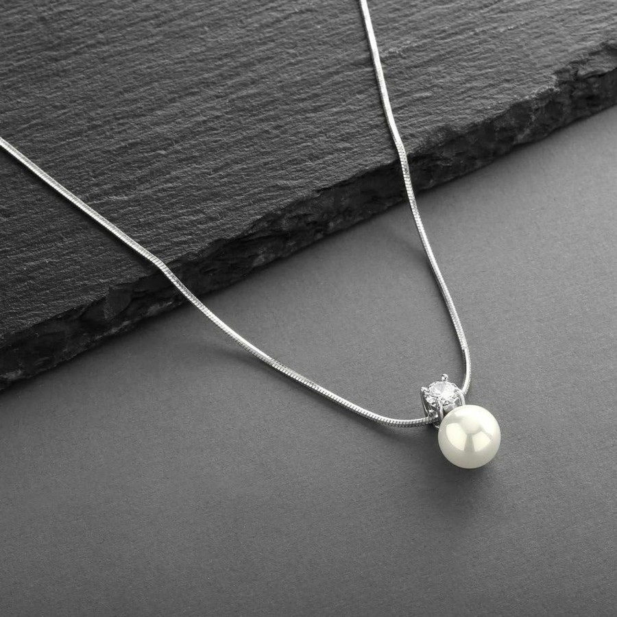 Necklaces | Mariell Mariell White Pearl Bridal, Bridesmaid Necklace With Cubic Zirconia Crystal, Pearl Wedding Jewelry, Perfect For Mother Of The Bride, Birthday Gift, Everyday Wear