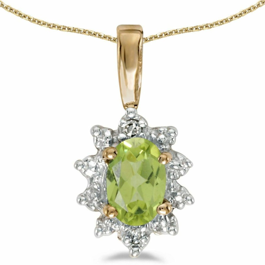 Necklaces | DIRECT-JEWELRY DON'T FORGET THE DASH 14K Yellow Gold Oval Peridot And Diamond Pendant With 18\" Chain