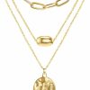 Necklaces | FAMARINE Famarine Gold Layered Pendant Long Necklace, 3 Layer Choker Necklace Chain Pendant Costume Jewelry For Women