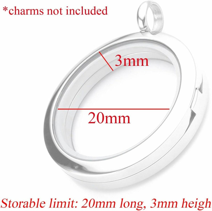 Necklaces | Zysta Zysta Silver Round Locket Pendant Necklace 30Mm Glossy Stainless Steel Clear Glass Living Memory Floating Charms Stone Storage